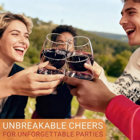 6 Pack Unbreakable Tritan Plastic Wine Glasses, 16 oz Reusable Stemless Wine Glass, BPA Free Tumblers, Drinking Glassware, Perfect for Indoor & Outdoor, Poolside, Party, Camping, Shatterproof 100%