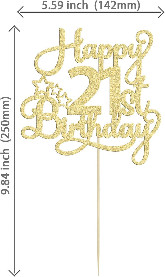 Ephlyn 1 Pack Gold Glitter 21st Birthday Cake Topper - Fabulous Cheers to 21 Years Old - Perfect for 21st Birthday Party & Anniversary Cake Decorations