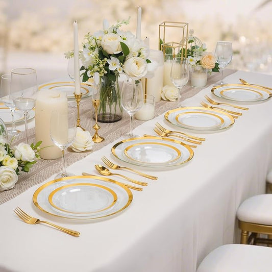 supernal 120pcs Clear and Gold Plastic Plates Disposable Fancy Plates Heavy Duty Gold Plastic Dinneware Include Dinner and Dessert Perfect for Party Wedding and Birthday