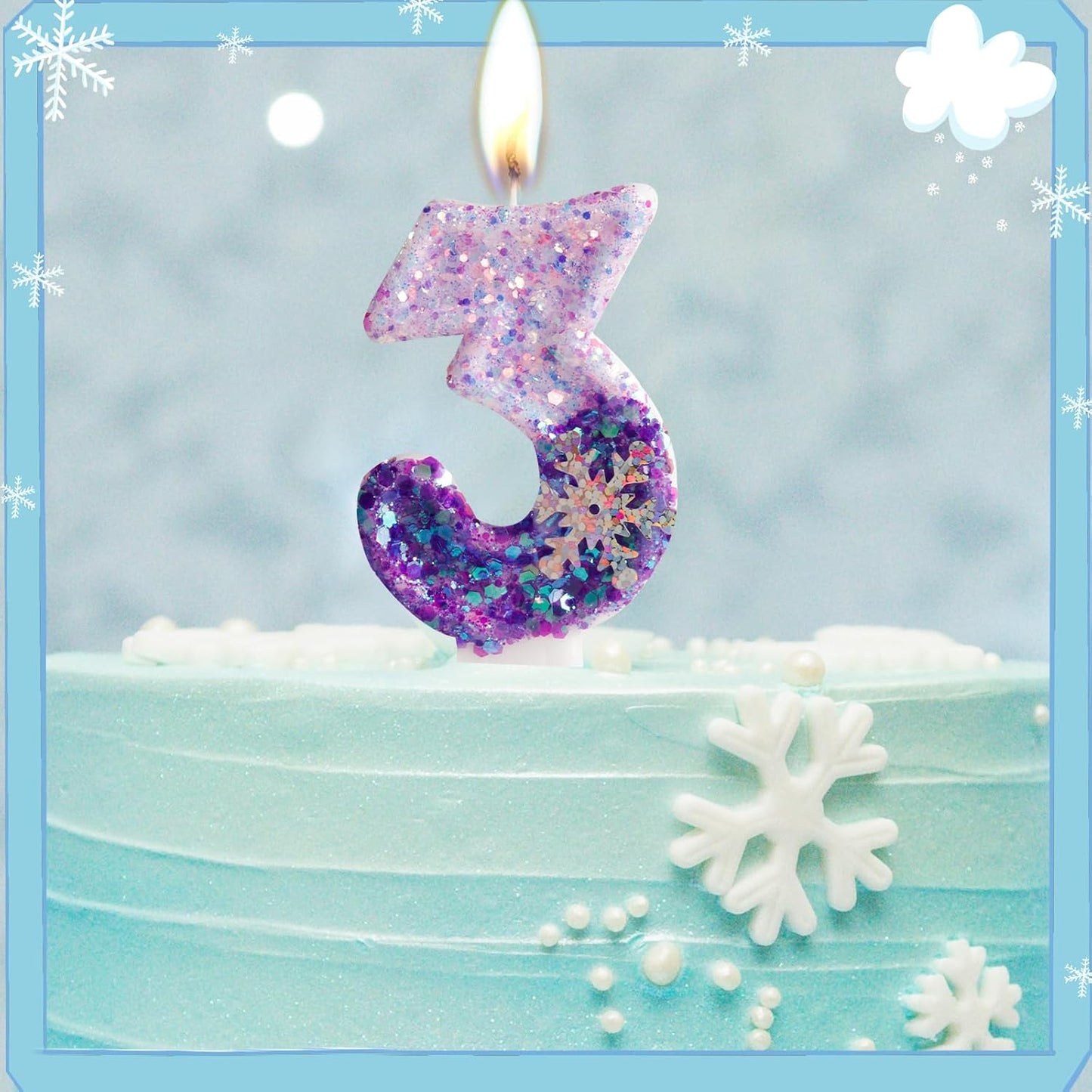 Purple White Frozen Birthday Candles, Sparkler Number 5th Birthday Candle for Party Supplies, Snow Winter Frozen Birthday Party Decorations, Number 5 Cake Toppers Decorations