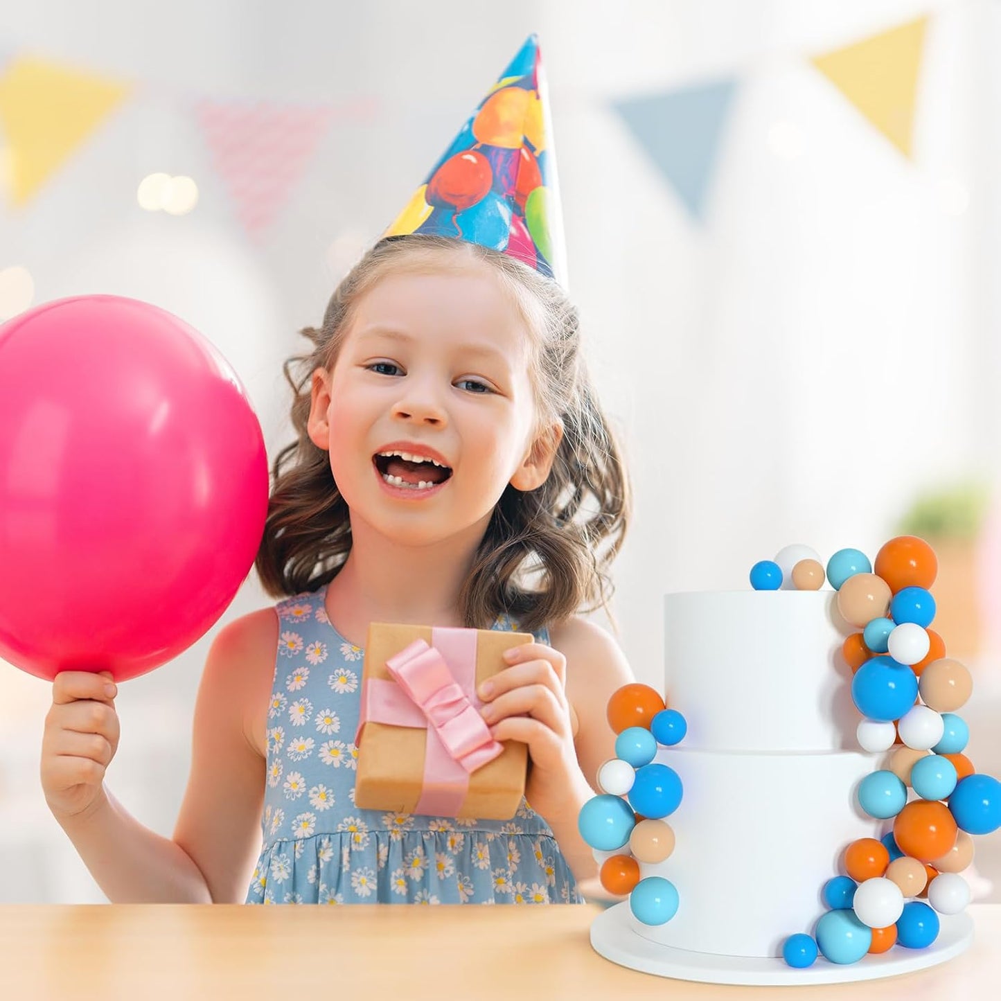 138 Pcs Balls Cake Topper Decorations Balloon Cupcake Toppers Foam Multisize Cake Topper Balls for Birthday Party Wedding Anniversary(Bright Colors)