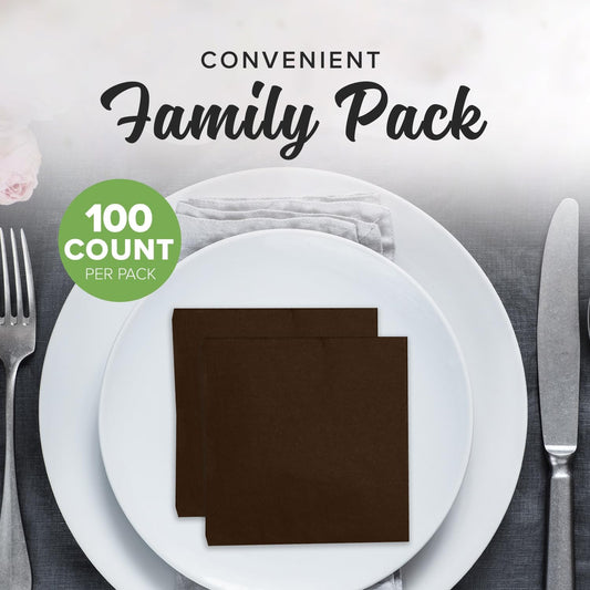 SimuLinen Brown Beverage Napkin - Disposable and Absorbant - Party Napkin/Cocktail napkins - Pack of 100
