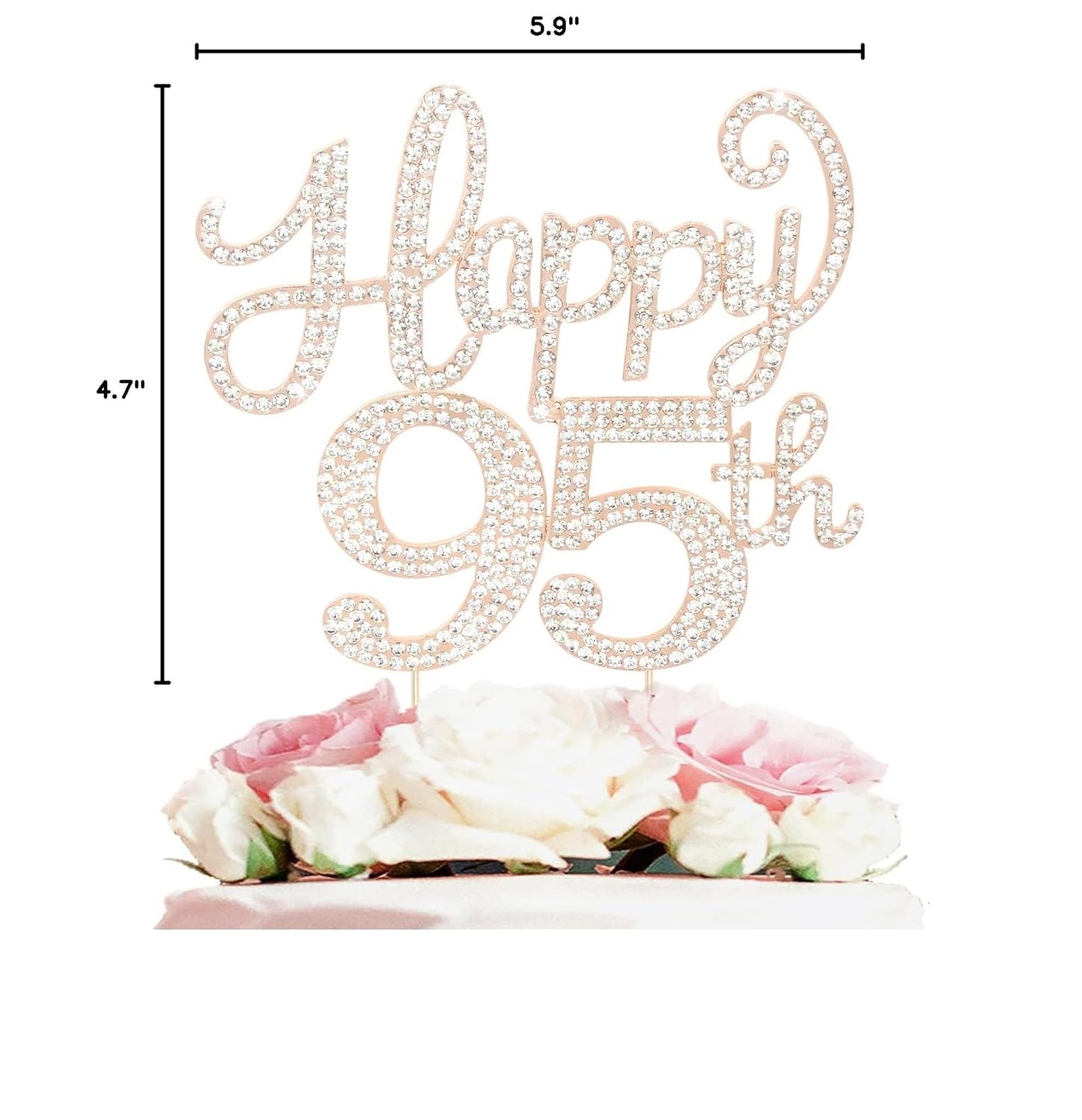 Happy 95th Birthday Decorations,95th Birthday Gold Rhinestone Cake Topper - Cheers to 95 Years Old Bday Party Metal Sparkly Cake Centerpieces Sign.