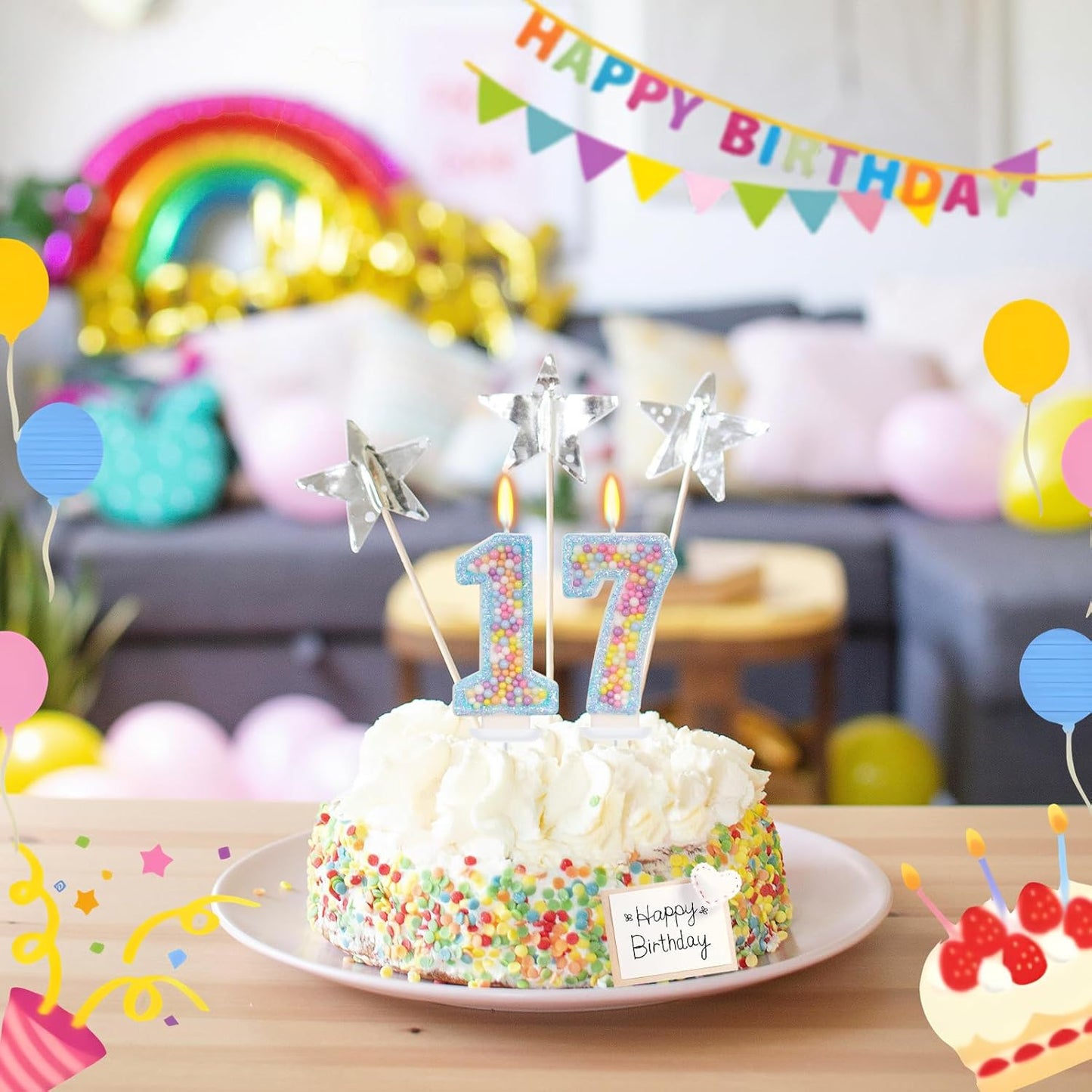 Blue Birthday Candles - Number 17 Candle, Colorful Macaron Candles, 17 Birthday Decorations for Girls Boys, Cake Decorations, Theme Party Supplies (Blue)