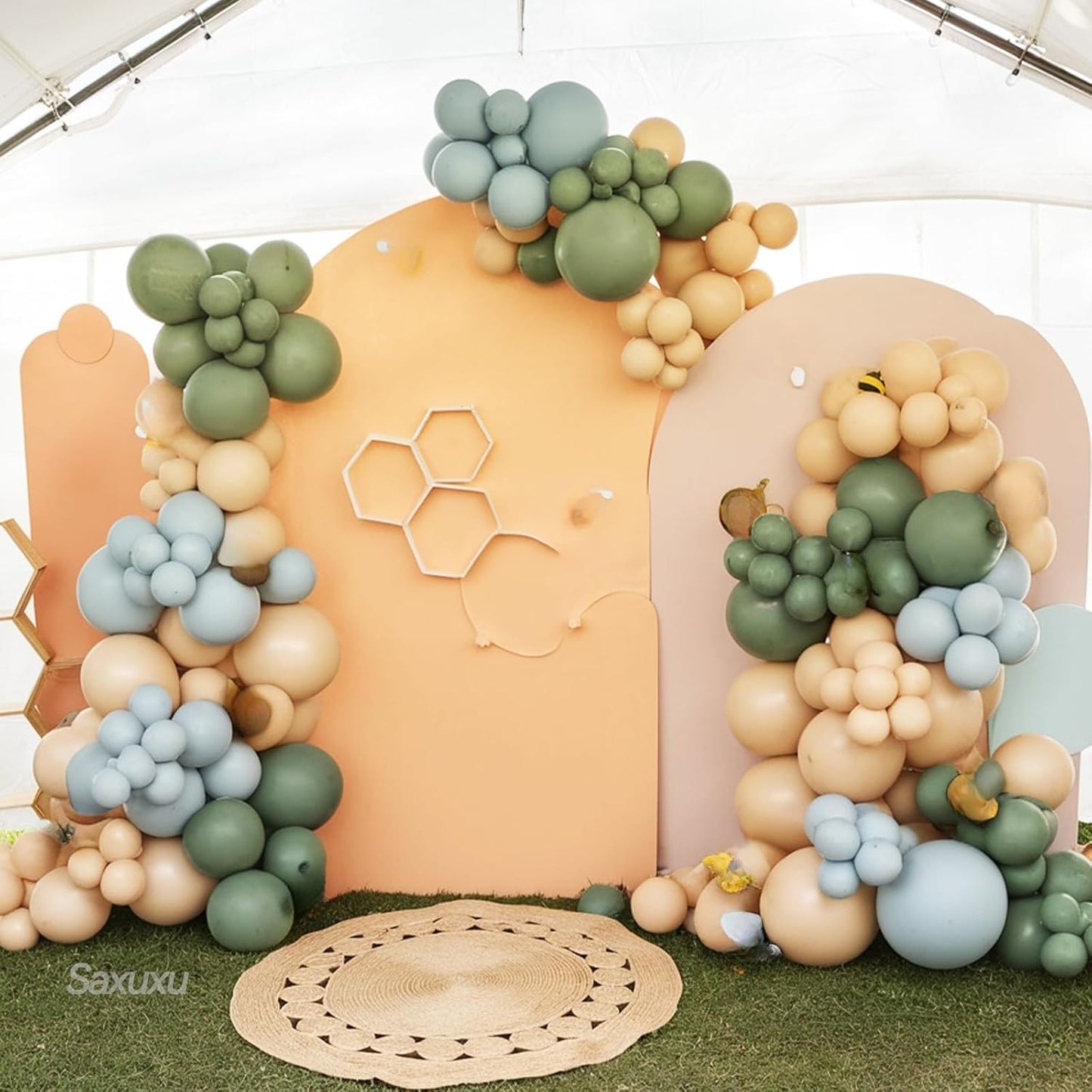 Pastel Green Blue Yellow Balloon Arch Kit, Green Blue Yellow Balloons garland Arch Kit, Ivory White Balloons For Bear Theme Birthday Baby Shower Honey Party Wedding Anniversary Engagement Decorations