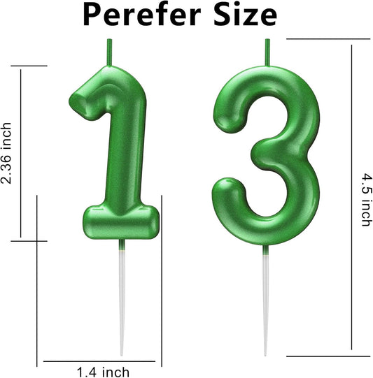 Green Number 13 Candle Happy Birthday 3D Number Candles for Birthday Cake Party Decoration Wedding Anniversary Celebration Supplies