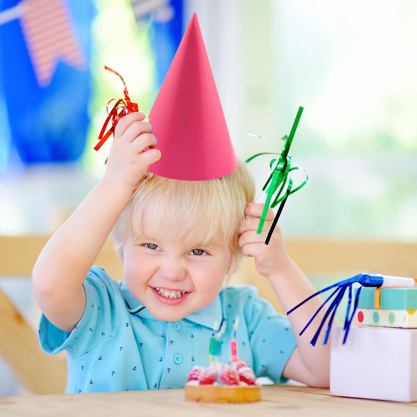 24 PCS Party Cone Hats DIY Birthday Paper Cone Hats for Kids and Adults Birthday, Baby Shower, Bridal Shower
