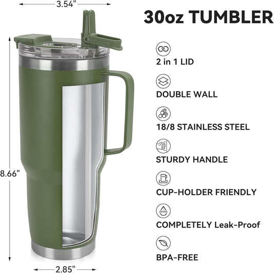 HASLE OUTFITTERS 30oz Tumbler Bulk with Handle, Insulated Travel Coffee Mug Set with Handle Leak-Proof Double Wall Stainless Steel Vacuum Tumblers Pack Metal Cup for Hot and Cold Drink
