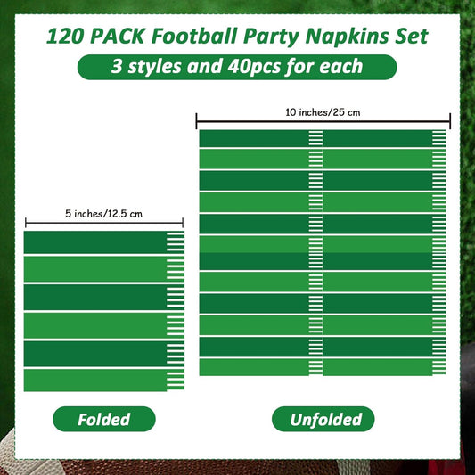 Qyeahkj 120pcs Football Paper Napkins Supplies Disposable Football Birthday Napkins Set Decorations for Events Party Frenzy Game Time Tailgate Sports Party Favors, 3 Design