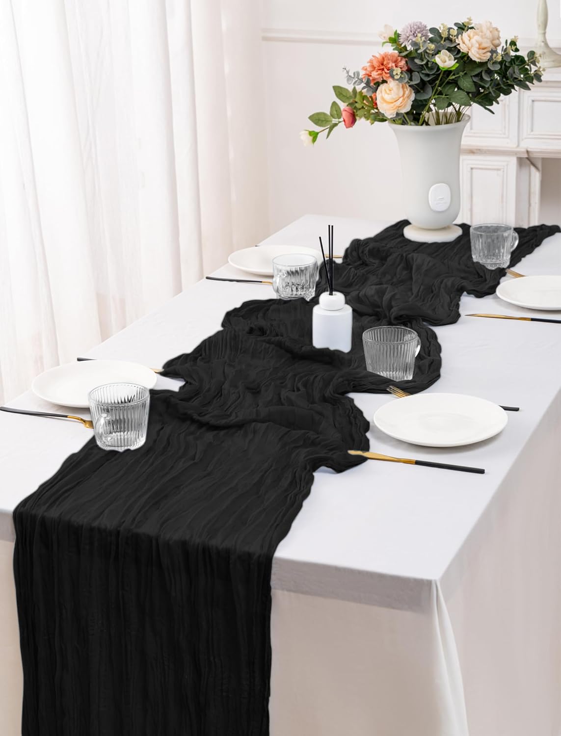 12 Pack Black Halloween Table Runner 10FT Cheesecloth Table Runner 120 inch Boho Gauze Cheese Cloth Table Runner Rustic Sheer Table Runner for Party Wedding Bridal Baby Shower Birthday Table Decor