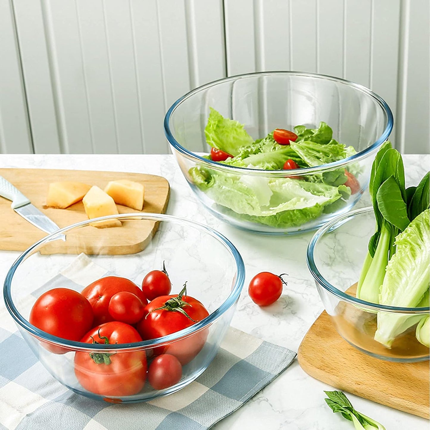 Glass Mixing Bowl Set for Baking 3-Piece Salad Bowl Set (1qt, 2.5qt, 4.2qt), High Brosilicate Large Bowls for Kitchen Prepping Serving and Storage, Microwave Dishwasher Oven Safe