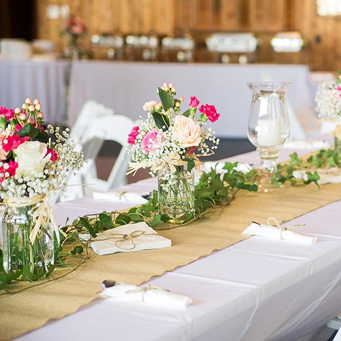 B-COOL 2 Pieces Burlap Table Runners 13x108 Inch Rustic Boho Table Runner Dresser Cover for Farmhouse Macrame Jute Fabric Thanksgiving Party Home Dining Decorations Khaki