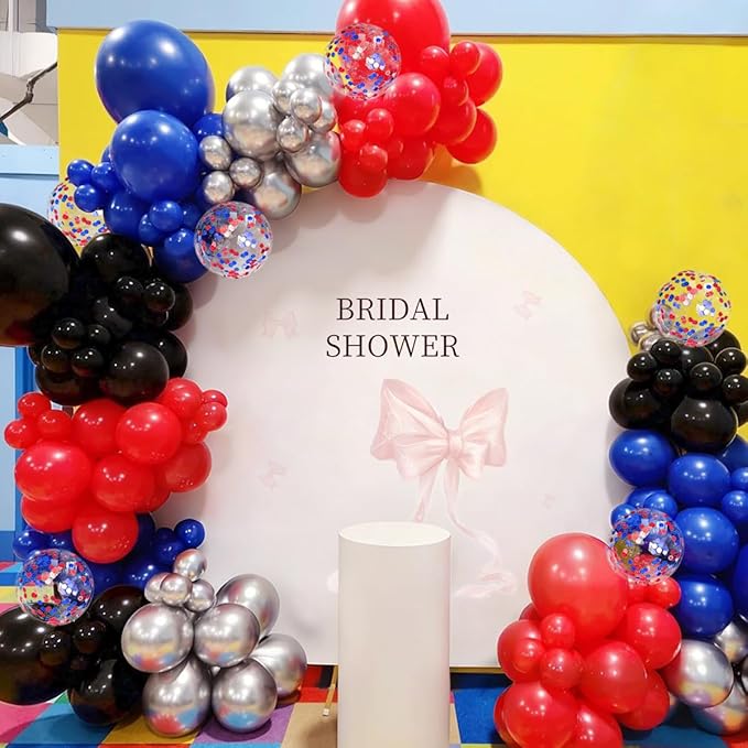 Red Black Blue Silver Balloons Garland Arch Kit, 167Pcs Latex Balloons Different Sizes 18 12 10 5 inch for Birthday Graduation Baby Shower Spider Theme Party Decorations