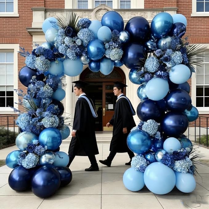 Royal Blue Balloon Garland Double Stuffed, Navy Dark Blue Metallic Balloon Kit for Birthday Baby Shower Bridal Wedding Graduation Anniversary Party Decorations