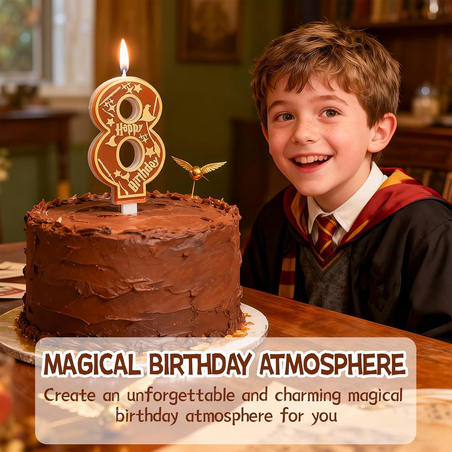 Brown Magical Wizard Party Birthday Candles Number 7 Candle Cake Topper Wizard School Themed Happy 7th Birthday Cake Decorations for Boys Girls Kids Party Favors Supplies Decorations Gifts