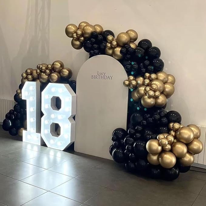 Black and Gold Balloons Garland Arch Kit, 134pcs Black and Metallic Gold Balloons with Different Size for Graduation, 2024 New Year, Birthday, Anniversary Party Decorations Supplies