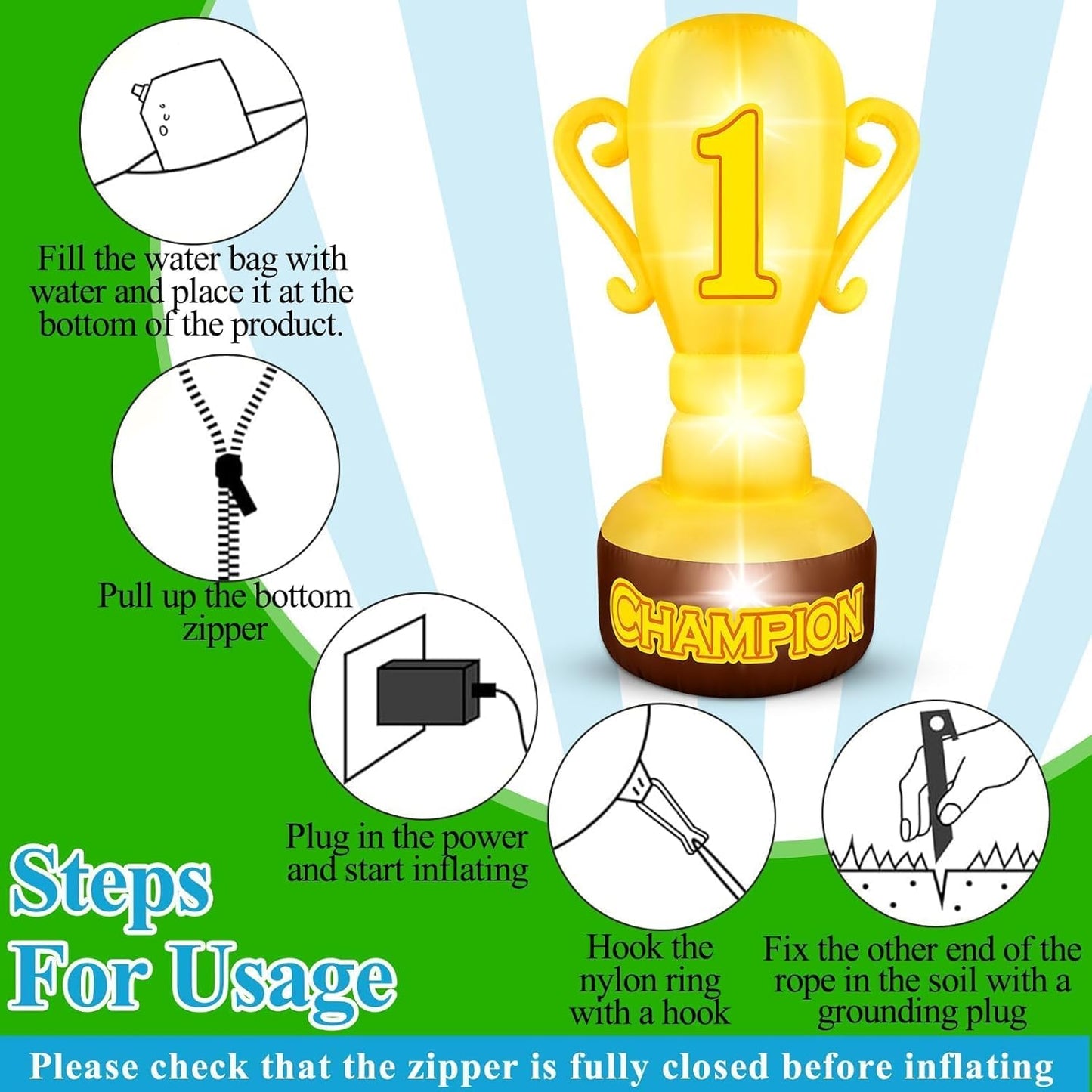 5.4FT Giant Inflatable Trophy Outdoor Decorations Blow up Trophy Decor Built in 4 LED Lights for Award Trophies Inflatable Decorations Large Trophies Supplies for Sports Competitions Party