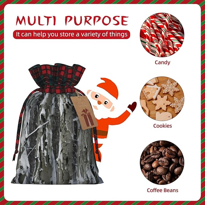 PULaif Cold Tree Camouflage Christmas Drawstring Gift Bags, Large Size Christmas Bags For Gifts Party Favors, Xmas Gift Bags