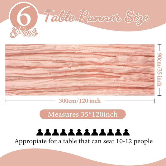 6 Pack 10FT Blush Pink Cheesecloth Table Runner 35x120 Inch Gauze Rustic Boho Table Runner Cheese Cloth for Wedding Decor Birthday Party Bridal Baby Shower Table Centerpiece Decoration