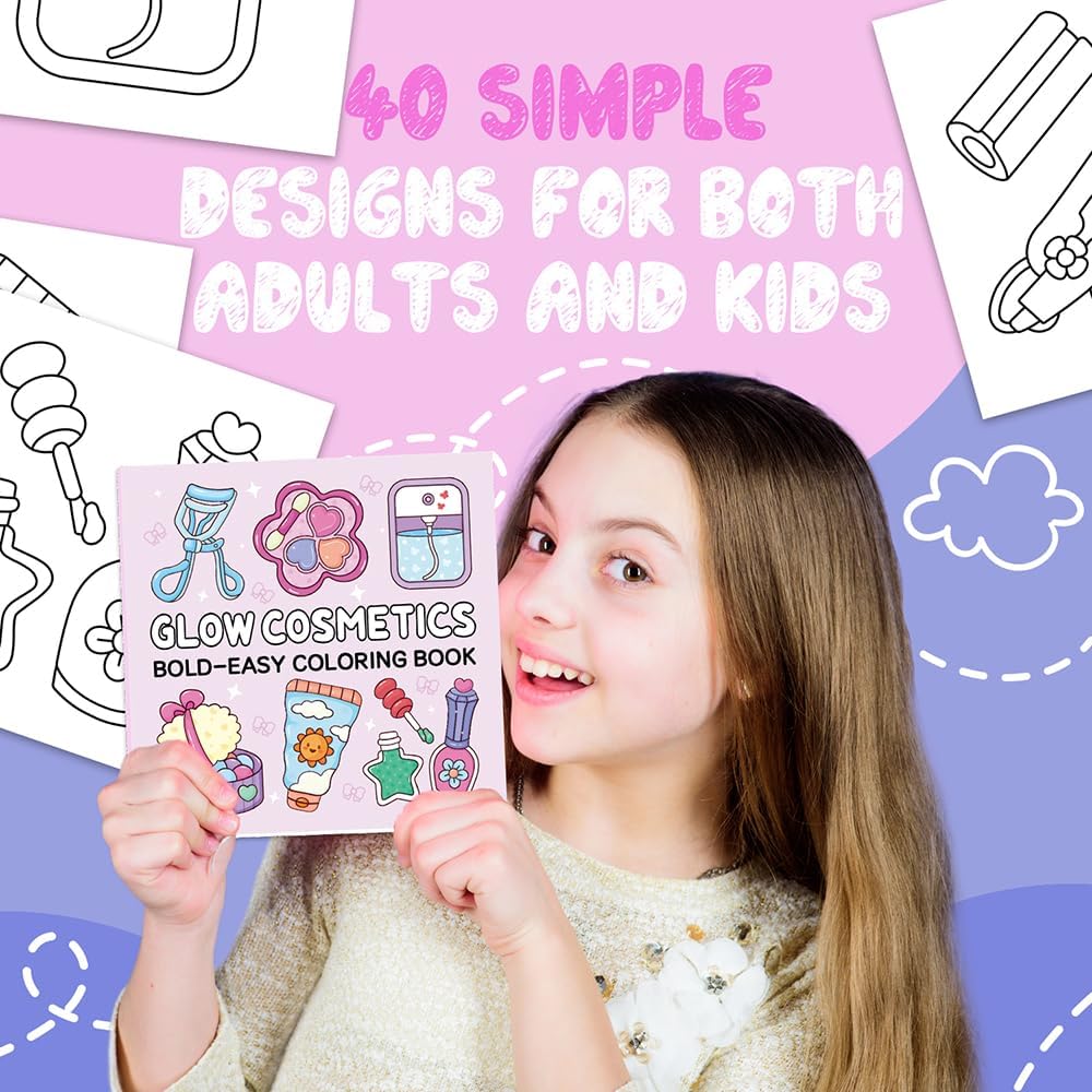Adorable Coloring Book for Kids Ages 4–8: 40 Unique Single-Sided Pages to Prevent Bleed-Through | Thick Paper for Markers & Crayons | Screen-Free Learning Fun & Family Creative Gift (Glow Cosmetics)