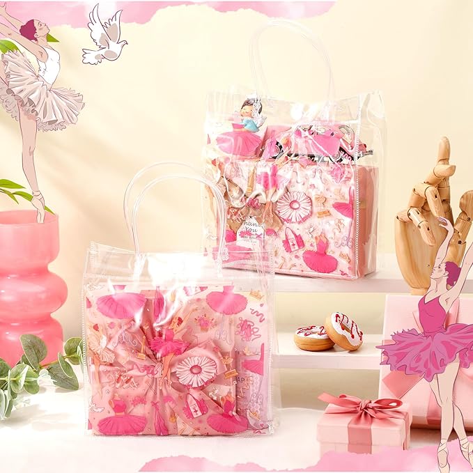 Tioncy 24 Pcs Dance Gift Bags Bulk Dance Bag Ballerina Party Favors Ballerina Party Supplies with Handles Clear PVC Candy Goodie Snack Ballet Birthday Boxes