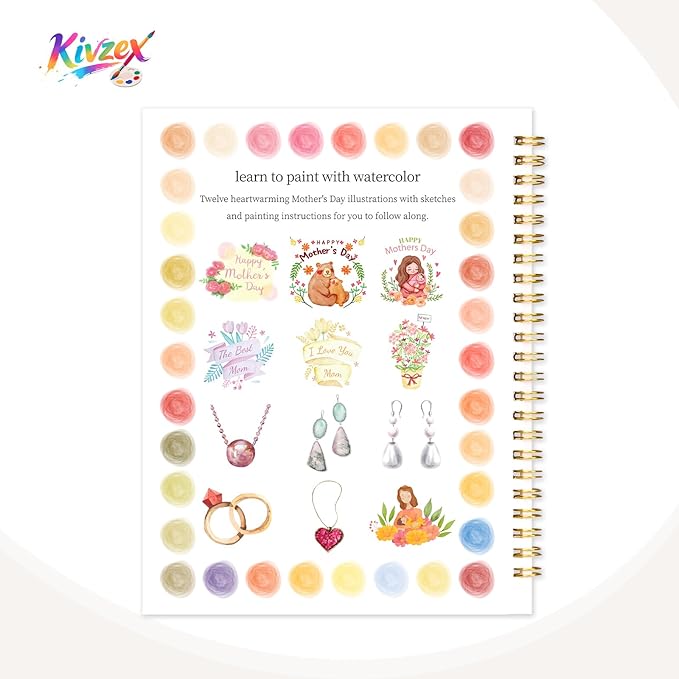 Kivzex Mother's Day Watercolor Workbook for Adults, Beginner Friendly Watercolor Painting Kit Water Coloring Book, Nature-Themed Practice Art Gift Water Color Paint Book with Palette and Brush