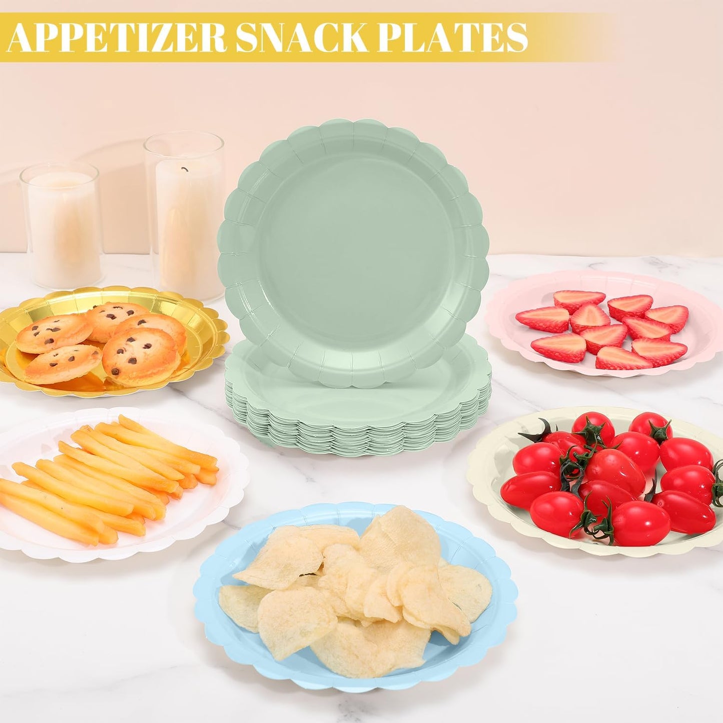 30 Pcs Dark Green Plates Disposable 7 Inch Scalloped Christmas Paper Plates Dessert Cake Plate Cute Party Plate for Wedding, Birthday, Holiday
