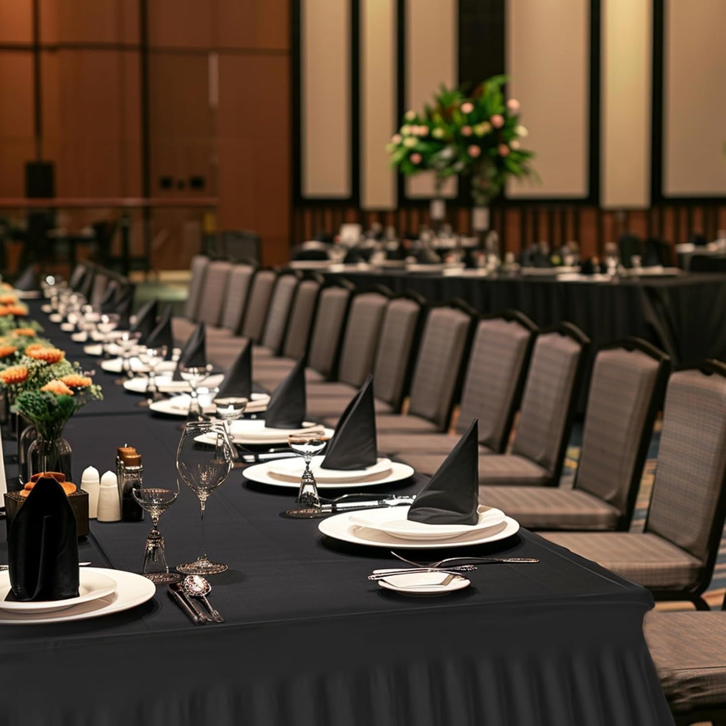 2 Pack Black Rectangle Tablecloths, Washable Stretch Fitted Spandex Table Covers for 6FT Tables, Wrinkle-Free & Reusable Table Cloths,Ideal for Parties, Banquets, Wedding, Buffet,Events