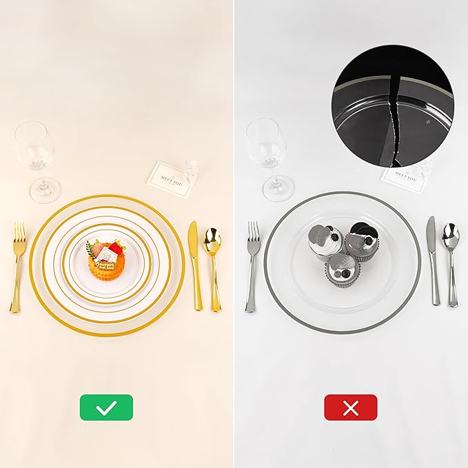 BESTSTAR 12 Inch Disposable Decor Charger Plates, 25 Pack Plastic Clear Plates with Gold Rim, Perfect Table Decor for Party, Wedding, Dinner