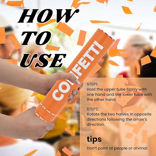 Confetti Cannon Orange Confetti Poppers 12 Pack Party Poppers 12 Inch Confetti Shooters Orange Twist Popper Sticks for Wedding Graduation Engagement Anniversary Bridal Shower Valentines Day Birthday
