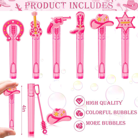 Winrayk Western Cowgirl Party Favors, 24Pcs Disco Cowgirl Mini Bubble Wands for Kids Bubbles Bulk with Detachable Topper (6 Styles), Birthday Gift Retro Rodeo Classroom Prizes Easter Goody Bag Stuffer
