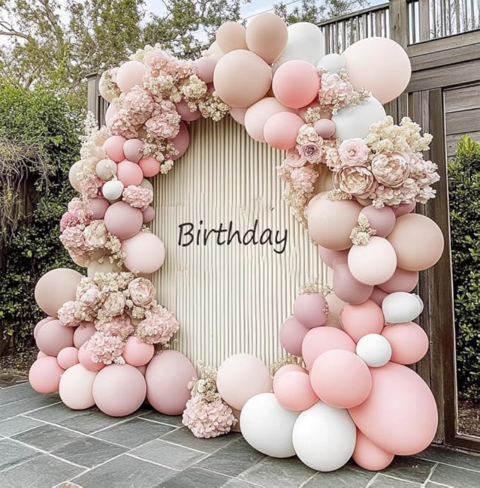 Pastel Pink White Balloon Arch Double Stuffed Light Pink Beige Cream Balloon Garland Kit Boho Dusty Rose Blush Balloons for Baby Shower Bridal Birthday Valentine's Wedding Easter Princess Party Decor