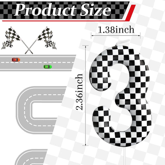 Racing Cars Themed Birthday Candle Number 3 Checkered Candle Birthday Party Decoration Cake Topper for Racing Car Party Decoration Theme Party Supplies (Number 3)