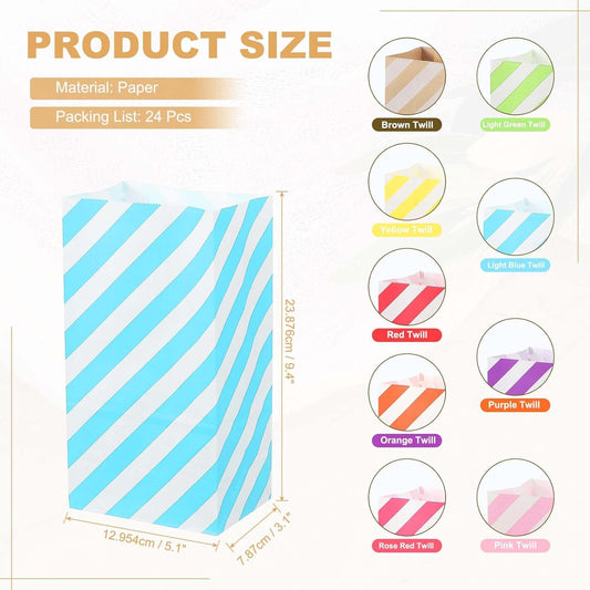 PATIKIL Party Favor Bag, 24 Pcs 5.1x3.1x9.4 Inch Medium Paper Candy Bags Gift Treat Celebration Halloween Goody Birthday Wedding Party with Stickers, Light Blue Twill