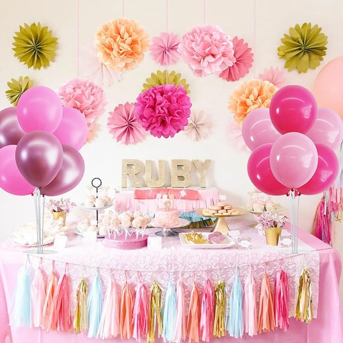 TONIFUL 4 Set Metallic Pink Balloon Stand Centerpiece Table Decorations for Baby Shower Wedding Engagement Bridal Shower Princess Party Decoration Sweet 16th Hot Girl Birthday Party Decorations