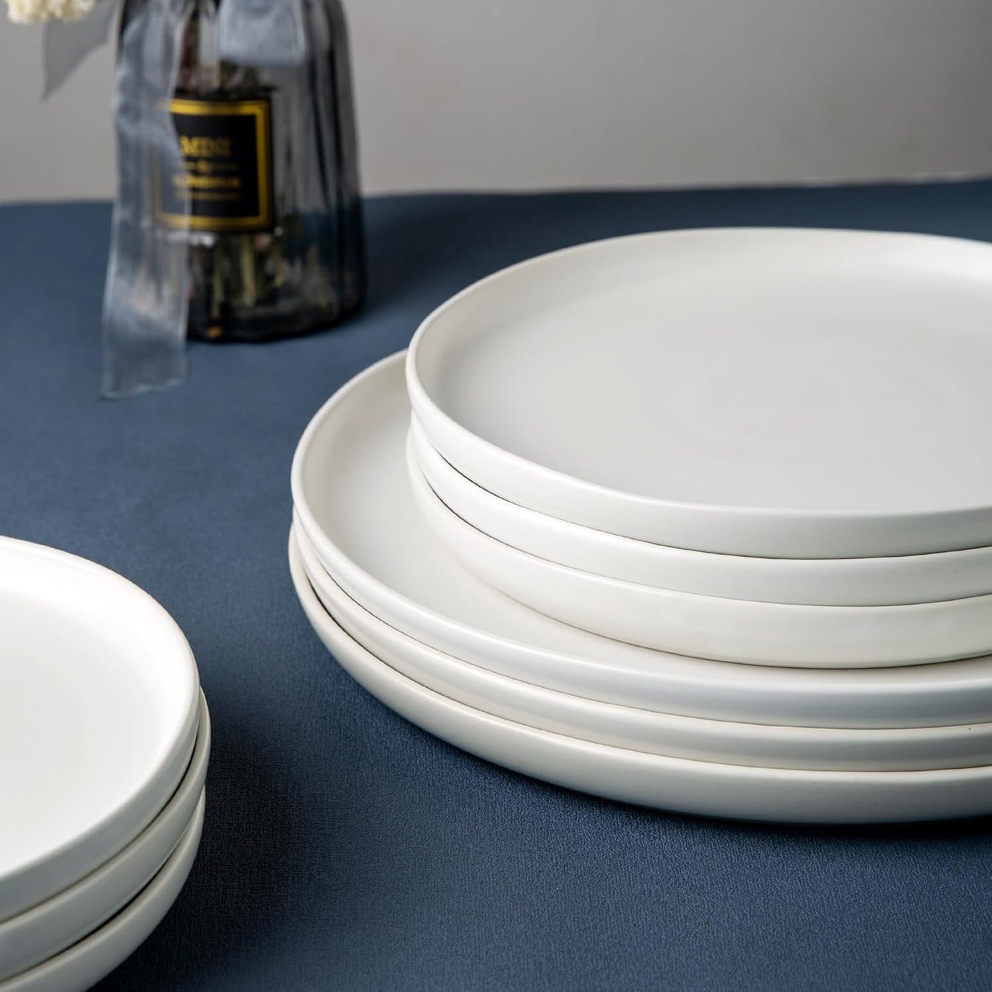 AmorArc Ceramic Dinner Plates Set of 6, Wavy Rim 10.5 Inch Stoneware Dish Set, Large Dinnerware Plates for Kitchen-Microwave&Dishwasher Safe, Scratch Resistant-Reactive Glaze Matte White