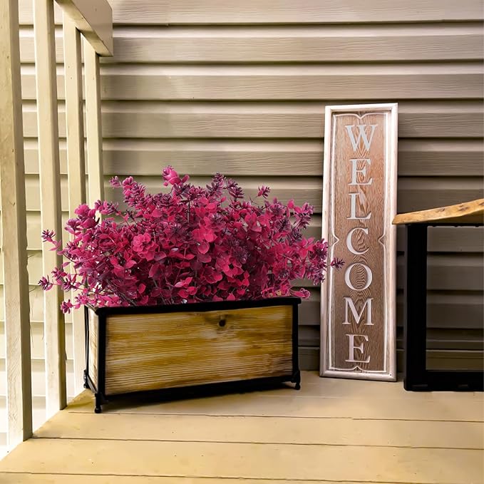 RECUTMS 12Pcs Artificial Fall Mums Flowers Plants Outdoors, Faux Plastic Shrubs Fake Greenery UV Resistant for Garden Patio Decor Window Box Office Hanging Planter Pathway Front Porch(Wine Red)