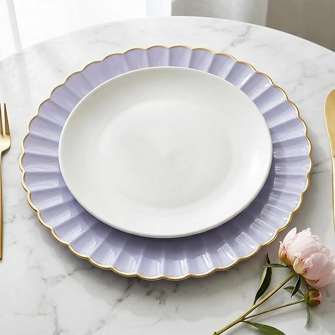 Grey Glossy Shagreen Charger Plates, 13 Inch Plastic Round Dinner Charger Plates for Wedding Party, Tabletop Decor. (Set of 6)