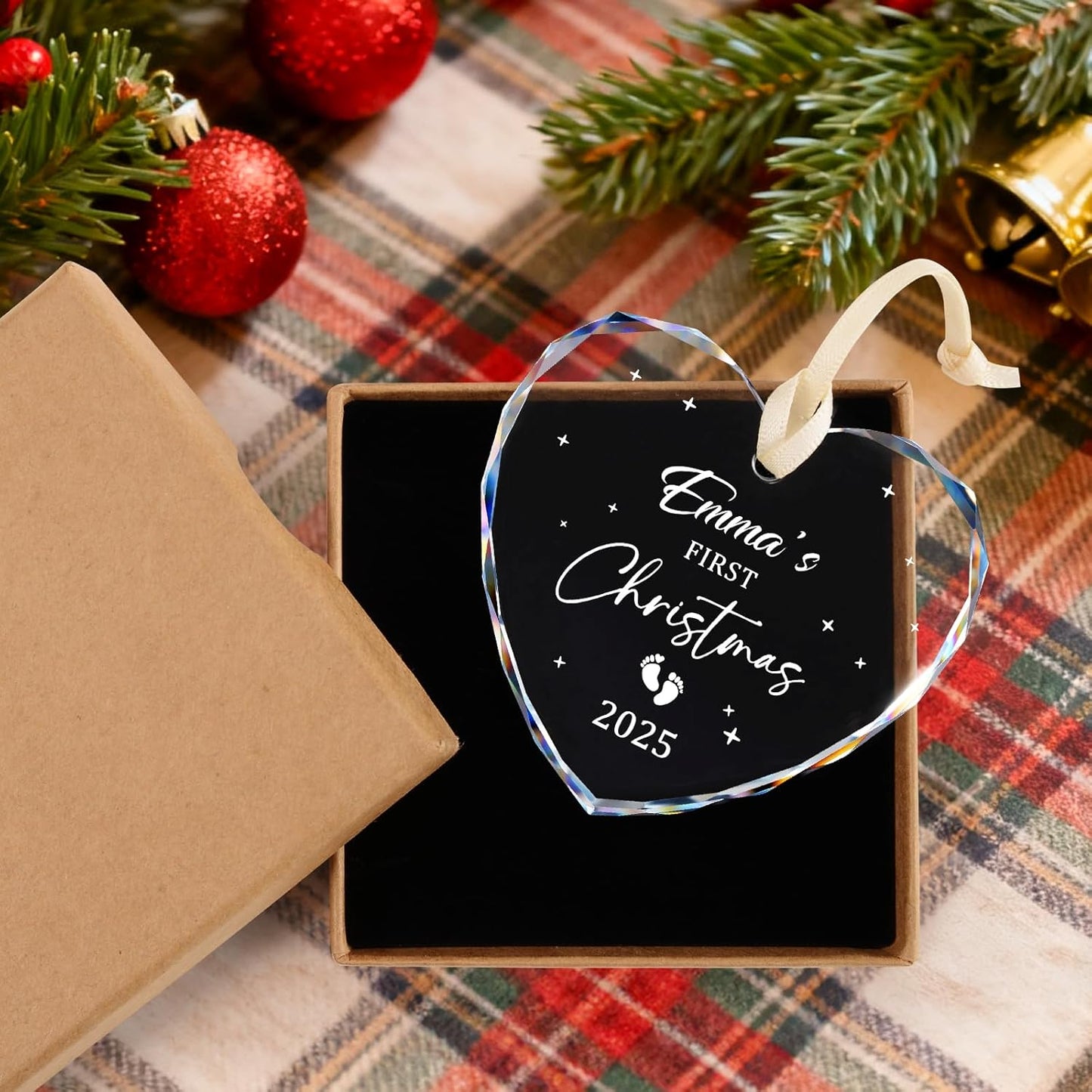 Custom Baby First Christmas Ornament - Personalized Christmas Ornaments 2025 for Baby Girl Boy Newborn New Mom Dad Gifts - Crystal Glass New Baby Ornaments