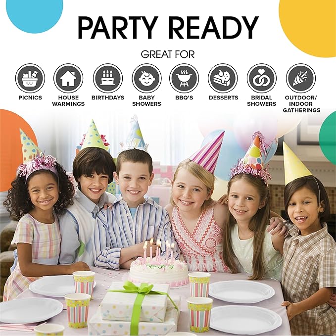 Exquisite Party Solids White Plastic Plates For Party Supplies 7" White Disposable Plates Heavy Duty 50 Pcs Plastic Dinnerware Sets Heavy Duty 350 GSM Disposable Dinnerware Set