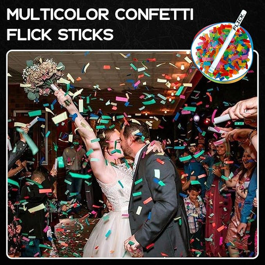 Ultimate Confetti - 8 Pack Multicolor Confetti Wands - Handheld 14" Biodegradable Tissue Paper Confetti Flick Sticks For Wedding, Birthday, Parties & Live Events - 2 Handfuls, 1.5 oz Each Stick