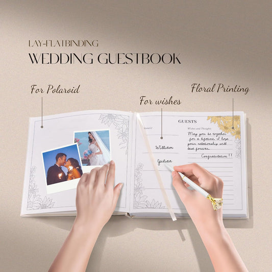Embroidered Wedding Guest Book—The Perfect Polaroid Guest Book for Wedding Receptions, Birthdays, Baby Showers, and Special Events with 3 Photo Corner Stickers+ 3 DIY pens+1 Diamond Pen (Blue)