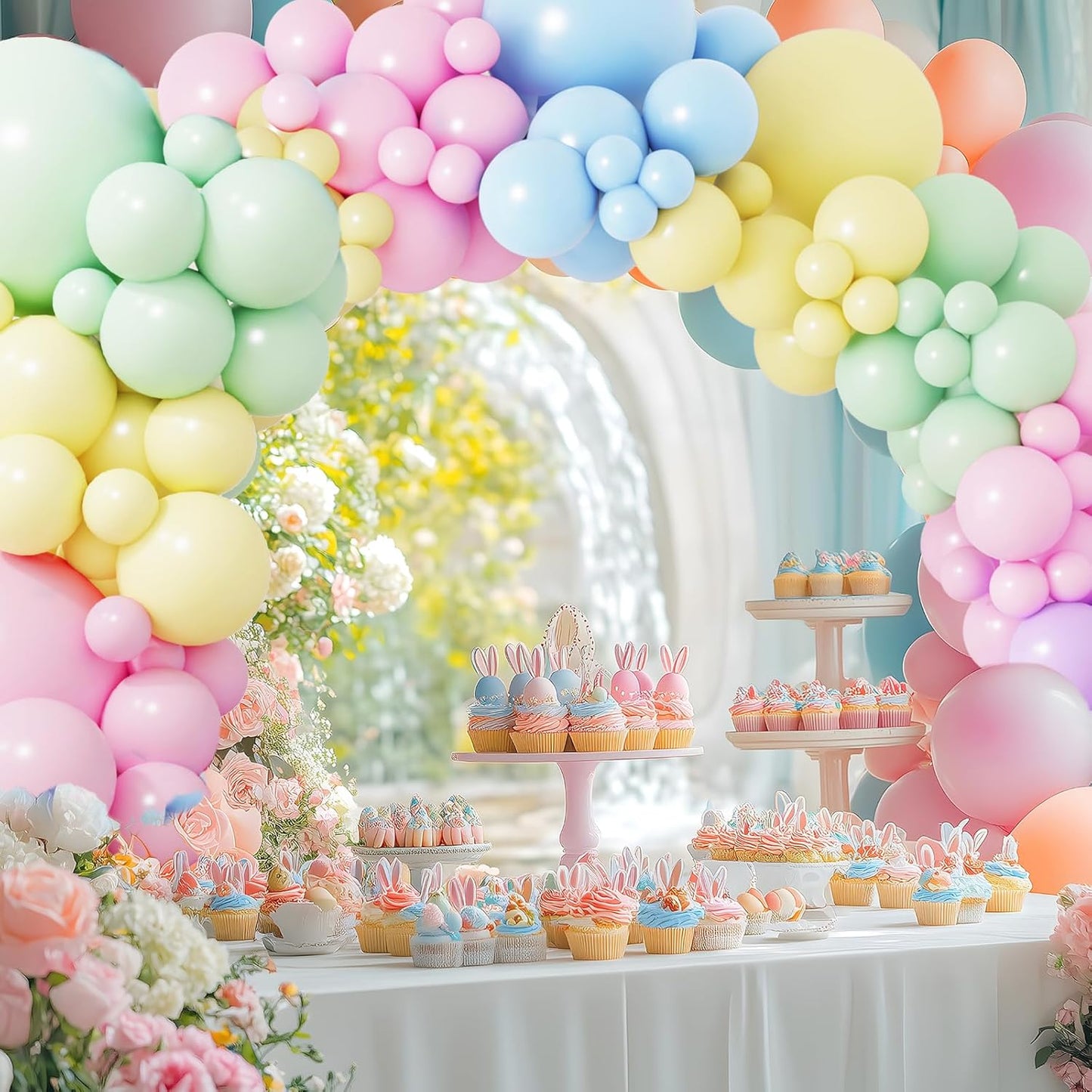 RUBFAC 129pcs Pastel Balloons Different Sizes 18 12 10 5 Inch, Macaron Rainbow Latex Balloon Arch Kit for Baby Shower Birthday Party Gender Reveal Garland Decoration