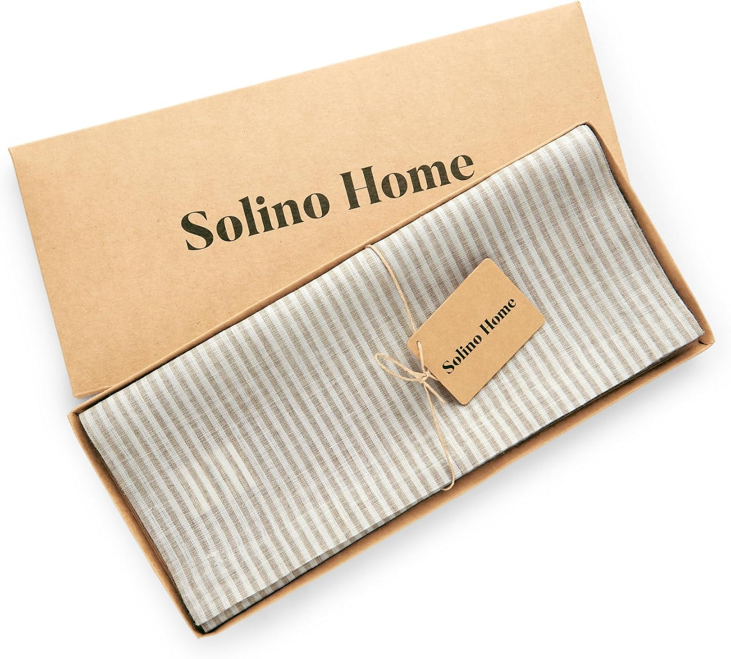 Solino Home Linen Table Runner 90 Inches Long - Narrow Stripe, 100% Pure Linen Natural and White Farmhouse Table Runner 14 x 90 Inch for Dining, Fall, Autumn, Thanksgiving, Holiday