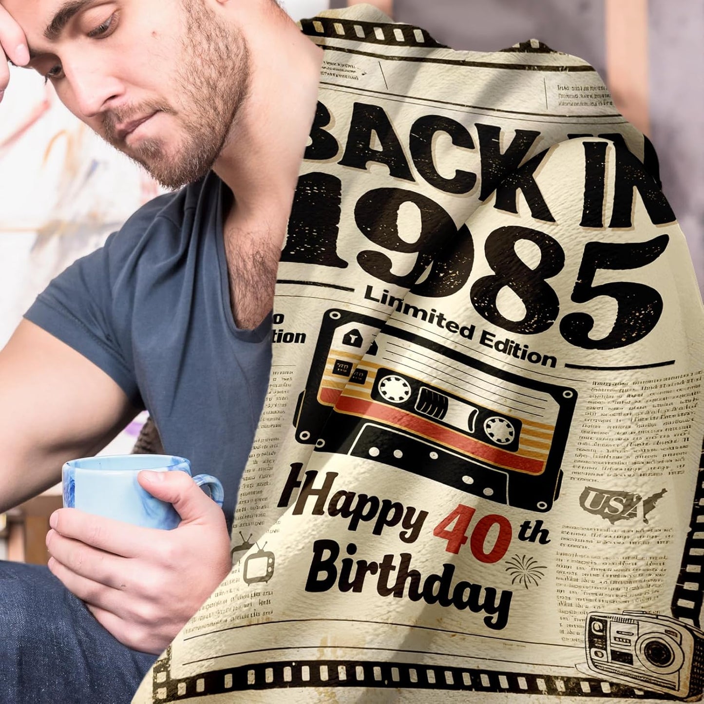 40th Birthday Gifts Men Women, Flannel Soft Blanket Decorations, Unique 40 Years Old Birthday Gifts for Men Women, 1985 Birthday Gifts for Men Male, Back in 1985, 50x60 inches