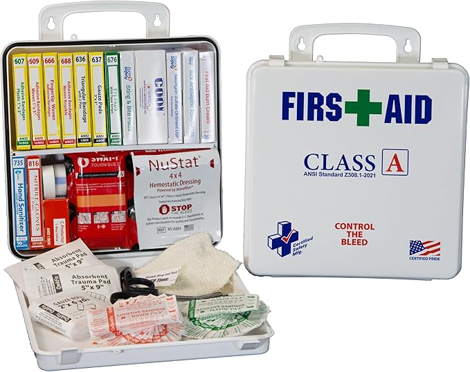 Certified Safety Mfg Class A 21 Plus CTB - 147pc USA-Made ANSI & OSHA Compliant First Aid Kit with Control The Bleed Supplies - First Aid Essentials & Control The Bleed Kit for Businesses & More