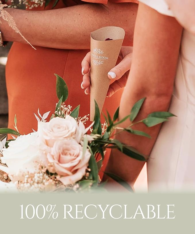 Flora & Bloom Biodegradable Confetti With Pre Built Cones | Dried Flowers (3Litres) | Wedding Confetti Kit | Pop Open Cones & Tray |Jasmine, Lavender & Rose Petals | Wedding Decorations (24 Guests)