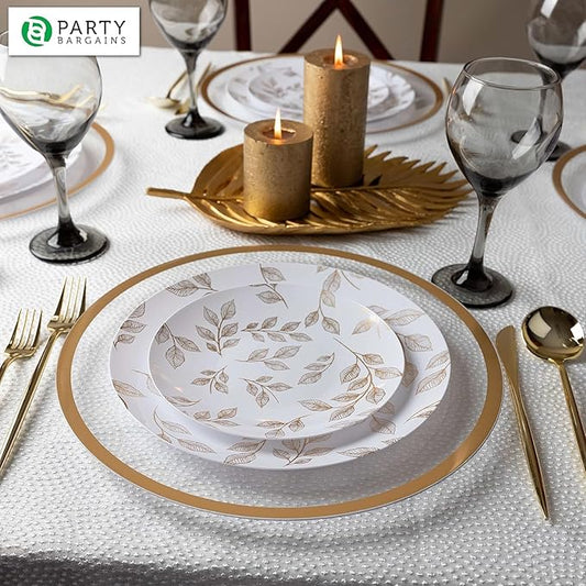 PARTY BARGAINS 13-Inch Charger Plates - 16 Pack, Clear Gold Rim, Heavy-Duty Disposable Chargers for Elegant Dining - Ideal for Weddings and Formal Events