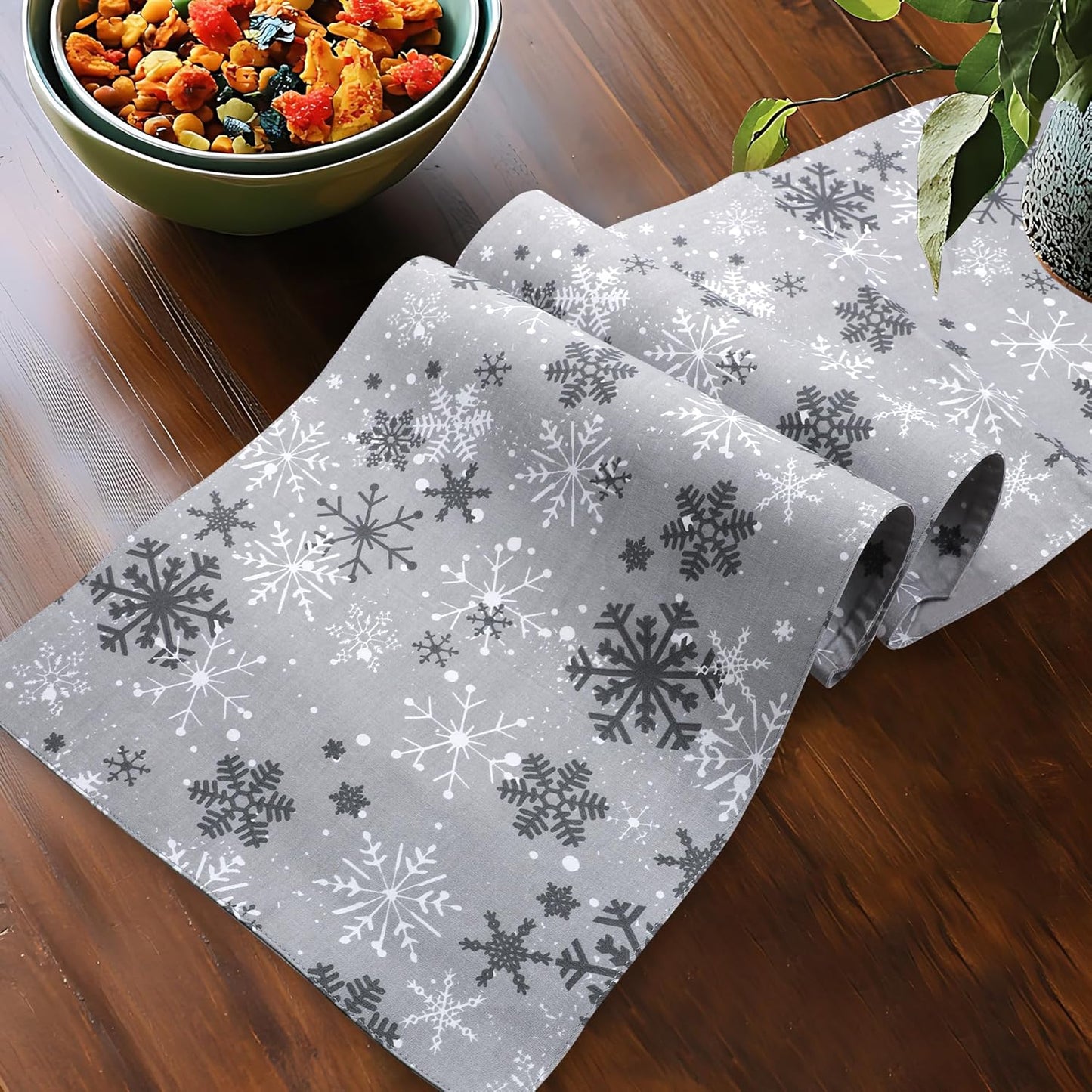 Urban Villa Christmas TableRunner Grey Snowflake Table Runner 14”x72” 100% Cotton Over Sized Runner Heavier Quality Table Runner for Christmas Celebrations Dining WeddingDinner Parties Everyday Use