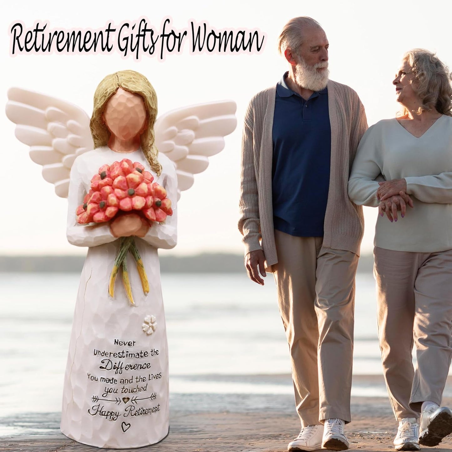 AUKEST Retirement Gift for Woman - Retirement Party Decorations, Retirement Gifts for Women, Coworker Leaving Gifts for Women, Retirement Decorations - 5.1” Angel Figurine (Red)